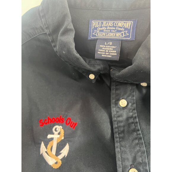 VTG Polo Ralph Lauren "Schools Out" Men Shirt Size L Embroidered Anchor Nautical - Picture 7 of 7